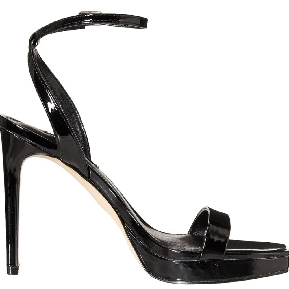 Nine West Womens Zadie Heeled Sandal Black Patent Size 8.5 Square Toe Stiletto - Picture 2 of 9